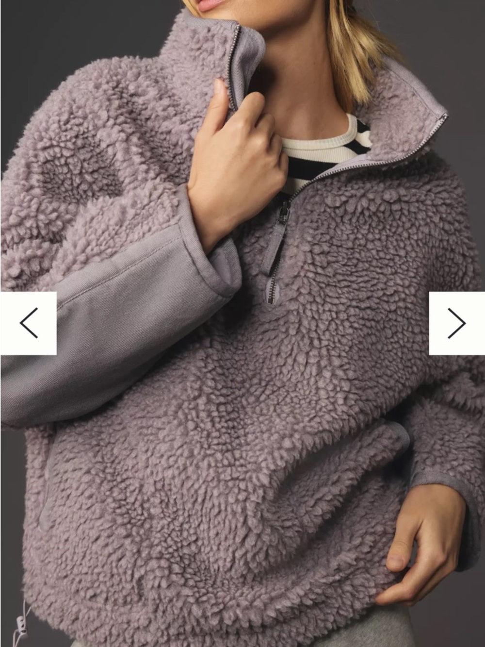 anthropologie daily practice smoky lavender pull over sherpa half zip xs/s big